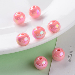 Salmon Opaque Acrylic Beads, AB Color Plated, Round, Salmon, 12x11mm, Hole: 2.5mm, about 566pcs/500g