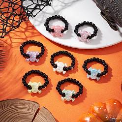 Черный Акриловые растягивающиеся кольца-череп, со стеклянными бисеринами, чёрные, внутренний диаметр: 20 мм