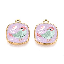 Птица Печатный стиль 304 квадратные подвески из нержавеющей стали, ионное покрытие (ip), реальный 18 k позолоченный, птица, 21x18x2 мм, отверстие : 1.8~2 мм