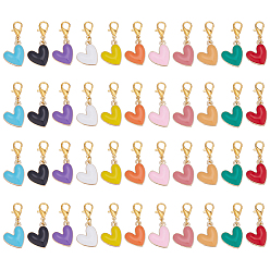 (52) Непрозрачная лаванда 44 шт. 11 стили подвески в форме сердца из цинкового сплава с эмалью, с карабин-лобстерами , золотые, разноцветные, 29 мм, 4 шт / стиль