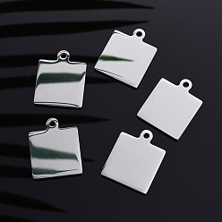 Stainless Steel Color 304 Stainless Steel Pendants, Manual Polishing, Blank Stamping Tags, Double Side Polished, Square, Stainless Steel Color, 25x20x1.8mm, Hole: 2.5mm
