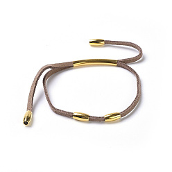 Kamel Verstellbare Armbänder aus Veloursleder, mit Messingreisperlen und 304 Edelstahlrohrperlen, golden, Kamel, 4-7/8 Zoll (12.5cm)~5-3/8 Zoll (13.5cm), 3 mm