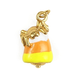 Золотой Тема Хэллоуина 304 эмалевые подвески из нержавеющей стали, паук с кукурузными талисманами, с целью перехода в кольце, золотые, 21.5x11.5x9 мм, отверстие : 3.4 мм
