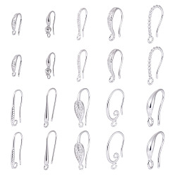 Платина 20шт 10 стили латунные крючки для сережек, с горизонтальной петлей, , без кадмия, без никеля и без свинца, платина, 14~21 мм, отверстие : 1.2~2 мм, 2 шт / стиль