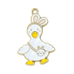 Белый Подвески из эмалевого сплава легкого золота, очаровательные кроличьи утки, белые, 33.5x21x1.3 мм, отверстие : 2 мм