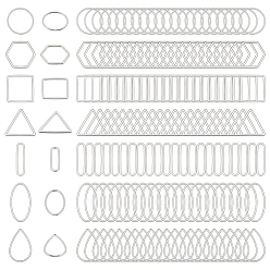 Silver 175Pcs 7 Styles Brass Linking Rings, Oval Triangle Square, Mixed Shapes, Silver, 20~30x6.5~23x0.7~1mm, 25pcs/style