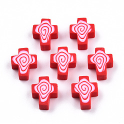 Красный Бусины из полимерной глины , крестик, красные, 12x10x4.5 мм, отверстие : 1.6 мм