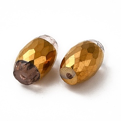 Rosy Brown Opaque Electroplate Glass Beads, Golden Plated, Faceted, Oval, Rosy Brown, 12x8mm, Hole: 0.8mm