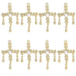 Золотой 10шт. подвески из сплава со стразами, крест и сердце, золотые, 40.5x24.5x5 мм, отверстие : 1.5 мм