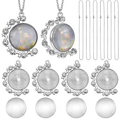 Луна Наборы для изготовления ожерелий своими руками, включая 304 цепочки из нержавеющей стали, подвески из сплава с кабошонами и стеклянные кабошоны, луна, 44x33.5x3.5 мм, отверстие : 2.5 мм