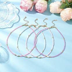 (52) Непрозрачная лаванда 4 шт. 4 цвета ожерелья из натурального культивированного пресноводного жемчуга и стеклянных бусин, с 304 из нержавеющей стали Lobster Claw застежками, золотые, разноцветные, 15.35 дюйм (39 см), 1 шт / цвет