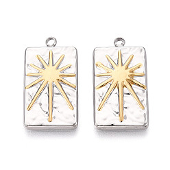 Золотой & Цвет Нержавеющей Стали Текстурированный 304 прямоугольник из нержавеющей стали и подвеска в виде солнца, два тона, золотые и нержавеющая сталь цвет, 25.5x13.5x2.5 мм, отверстие : 1.8 мм