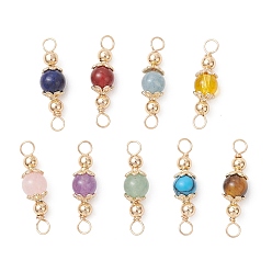Смешанные камни 9 шт. 9 цвета натуральные и синтетические смешанные драгоценные камни круглые звенья соединительные подвески, с медными петлями, золотые, разноцветные, смешанные окрашенные и неокрашенные, 25x6 мм, отверстие : 2.5~3 мм, 1 шт / цвет