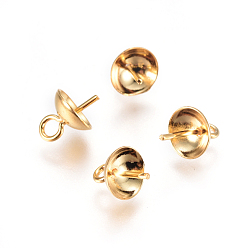 Золотой 304 кулоны булавки жемчужные колышки стаканчики нержавеющие, за половину пробурено бисера, золотые, 8.5x6 мм, отверстия: 1.5 мм, штифты: 0.7 мм
