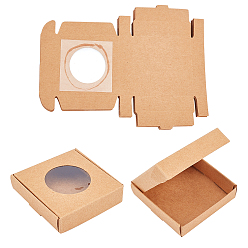 Верблюжий Красно-бумажные картонные шкатулки для драгоценностей, с окном пвх, квадратный, верблюжие, 6.8x6.8x3.1 см, развернуть: 22x19.2x0.05 см