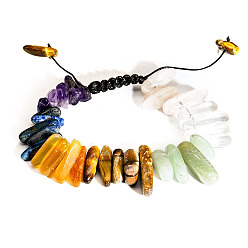 Самородки Регулируемый браслет из плетеных бусин из смешанного натурального камня, 7 браслет на тему чакры, самородки, 7-7/8 дюйм (20 см)