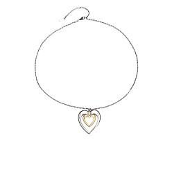 Heart Duo Tone 04 Stainless Steel Pendant Necklaces for Women, Golden & Stainless Steel Color, Heart, 18.11 inch(46cm)