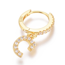 Letter C 925 Sterling Silver Hoop Earrings, Dangle Earrings, with Cubic Zirconia, with S925 Stamp, Letter, Clear, Golden, Letter.C, 19.5mm, Pendants: about 8.2x5.3x1.5mm, Pin: 0.6mm