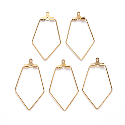 Настоящее золото 18K Вакуумное покрытие pvd 304 подвески из нержавеющей стали, обручание серьги, многоугольник, реальный 18 k позолоченный, 24 датчик, 35.5x22.5x0.5 мм, отверстие : 1 мм