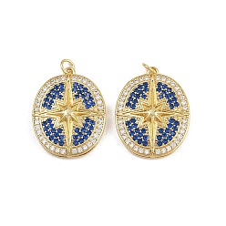 Синий Латунные микро проложить кубического циркония подвески, овал со звездочками, с целью перехода в кольце, стойки покрытие, реальный 18 k позолоченный, без свинца и без кадмия, долговечный, синие, 28x22x5 мм, отверстие : 3.4 мм