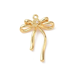 Настоящее золото 18K Латунные микропаве прозрачные подвески с фианитом, очарование бантом, без никеля , реальный 18 k позолоченный, 23.5x17.5x5 мм, отверстие : 1 мм