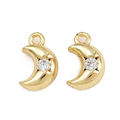 Настоящее золото 18K Латунные микро проложить кубического циркония подвески, Луна прелести, стойки покрытие, долговечный, без свинца и без кадмия, реальный 18 k позолоченный, 9.5x6x4 мм, отверстие : 1.2 мм