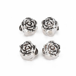 Античное Серебро Европейские сплавочные бусины тибетского стиля , без кадмия и без свинца, цветок, античное серебро, 9x10x8.5 мм, отверстие : 4.5 мм, Около 630 шт / 1000 г