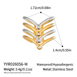 Plaqué 18k Or Véritable & Couleur Acier Inoxydable 304 Manchette ouverte en acier inoxydable à plusieurs niveaux et strass pour femmes, plaqué or véritable et couleur acier inoxydable, 14mm, diamètre intérieur: 17.2 mm