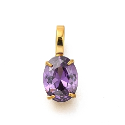 Фиолетовый Бархат Ионное покрытие (ip) 304 подвески из нержавеющей стали со стразами, овальные амулеты, реальный 14 k позолоченный, пурпурного бархата, 14x6x4.5 мм, отверстие : 4.5x2.5 мм