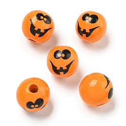 Темно-Оранжевый Набивные деревянные европейские бусины, бусины на тему Хэллоуина, круглые, темно-оранжевый, 15.5~16 мм, отверстие : 4~4.5 мм