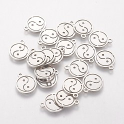 Stainless Steel Color Feng Shui 304 Stainless Steel Charms, Flat Round with Yin Yang, Stainless Steel Color, 14x12x1mm, Hole: 1mm