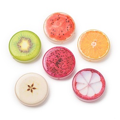 Mixed Color Printed Opaque Acrylic Beads, Flat Round with Fruit Slice Shape, Mixed Color, 18x4.5mm, Hole: 1.2mm