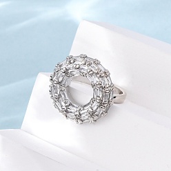 Платина Латунные микро проложить манжеты кольца кубического циркония, круглые, без кадмия и без свинца, стойки покрытие, долговечный, платина, 20x20 мм