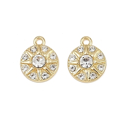 Золотой Подвески из сплава и страза, плоские круглые с солнцем, стойки покрытие, без кадмия и без свинца, золотые, 15x12x3.5 мм, отверстие : 1.6 мм