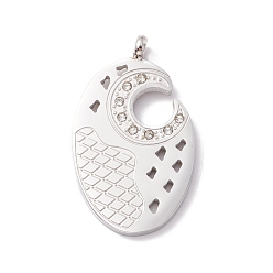 Stainless Steel Color 304 Stainless Steel Rhinestone Pendants, Oval Charms, Stainless Steel Color, 31.5x18.5x4mm, Hole: 2.6mm