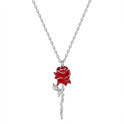 Red Rose Rhodium Plated 925 Sterling Silver Pendant Necklaces, with Epoxy Resin and Cable Chains, Platinum, Red, 17.32inch(44cm)