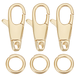 Настоящее золото 18K 6шт. латунные поворотные карабины-клешни, с 20шт 304 открытыми соединительными кольцами из нержавеющей стали, реальный 18 k позолоченный, 14.5x7x3 мм, отверстие : 1.2 мм