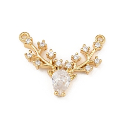 Прозрачный Латунные микро проложить кубического циркония подвески, подвеска в виде головы оленя, долговечный, без кадмия и без свинца, реальный 18 k позолоченный, прозрачные, 18~18.5x22~24x4 мм, отверстие : 1.2 мм