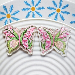 Бледно-Розовый Прозрачные акриловые подвески-бабочки, розовый жемчуг, 34x24 мм