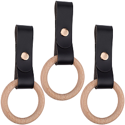 Черный 3шт. держатель для полотенец из искусственной кожи, с деревянными брелоками и застежками, чёрные, 161 мм