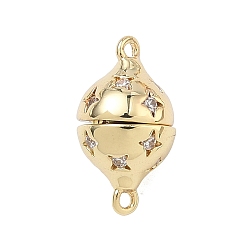 Настоящее золото 18K Круглые латунные микропаве прозрачные кубические цирконии магнитные застежки, долговечный, стойки покрытие, без свинца и без кадмия, реальный 18 k позолоченный, 14.5x8 мм, отверстие : 1 мм