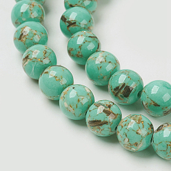 Medium Turquoise Sea Shell and Synthetic Turquoise Assembled Beads Strands, Round, Medium Turquoise, 8~9mm, Hole: 1.2mm, about 49~50pcs/strand, 15.3~15.7 inch(39~40cm)