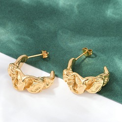 Настоящее золото 18K Ионное покрытие (IP) 304 Серьги-гвоздики из нержавеющей стали, мятые массивные серьги, реальный 18 k позолоченный, 23.5x11.5 мм