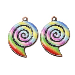 Shell Shape Rainbow Color Printed Iron Pendants, Red Copper, Colorful, Conch Charm, 31x21.5x2.5mm, Hole: 1.9mm