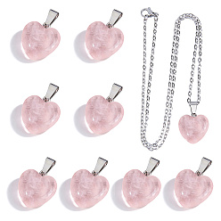 Stainless Steel Color 10Pcs 304 Stainless Steel Cable Chain Necklaces, with 10Pcs Heart Natural Rose Quartz Pendants, Stainless Steel Color, 17.72 inch(45cm)