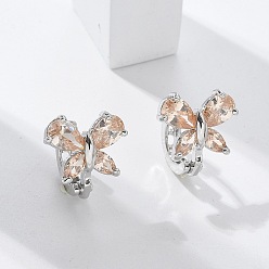 Платина Латунные серьги обруча, с эмалью, без свинца и без кадмия, долговечный, стойки покрытие, бабочка, платина, 12x13 мм