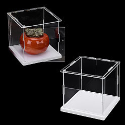 Прозрачный Витрины для пластиковых минифигурок с белыми основаниями, для моделей, строительные блоки, держатель для кукол, квадратный, прозрачные, готовое изделие: 11.6x11.55x11.3 см