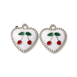 Платина Подвески из эмали и сплава, сердце с вишневым шармом, платина, 17.5x15.5x3.5 мм, отверстие : 1.8 мм