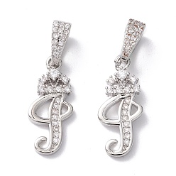 Letter I Кулоны из экологически чистой латуни с микропаве и кубическим цирконием, долговечный, Реальная платина, без кадмия и без свинца, буквы, letter.i, 16~20x7~11.5x1.5~2.2 мм, отверстие : 6.5x3.5 мм