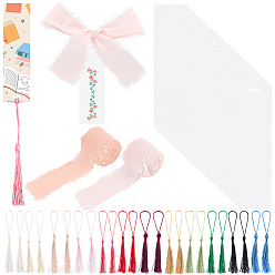 (52) Непрозрачная лаванда Наборы для закладок своими руками, 24 шт. прозрачные пустые акриловые закладки, 24 большие подвесные украшения с кисточкой из полиэстера, полиэстеровая лента с бахромой, разноцветные, 120x32x1 мм, отверстие : 10.5x4 мм